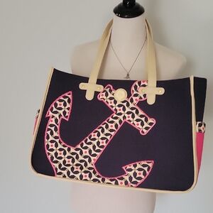 Spaetina Navy and Pink Anchor Tote Bag
